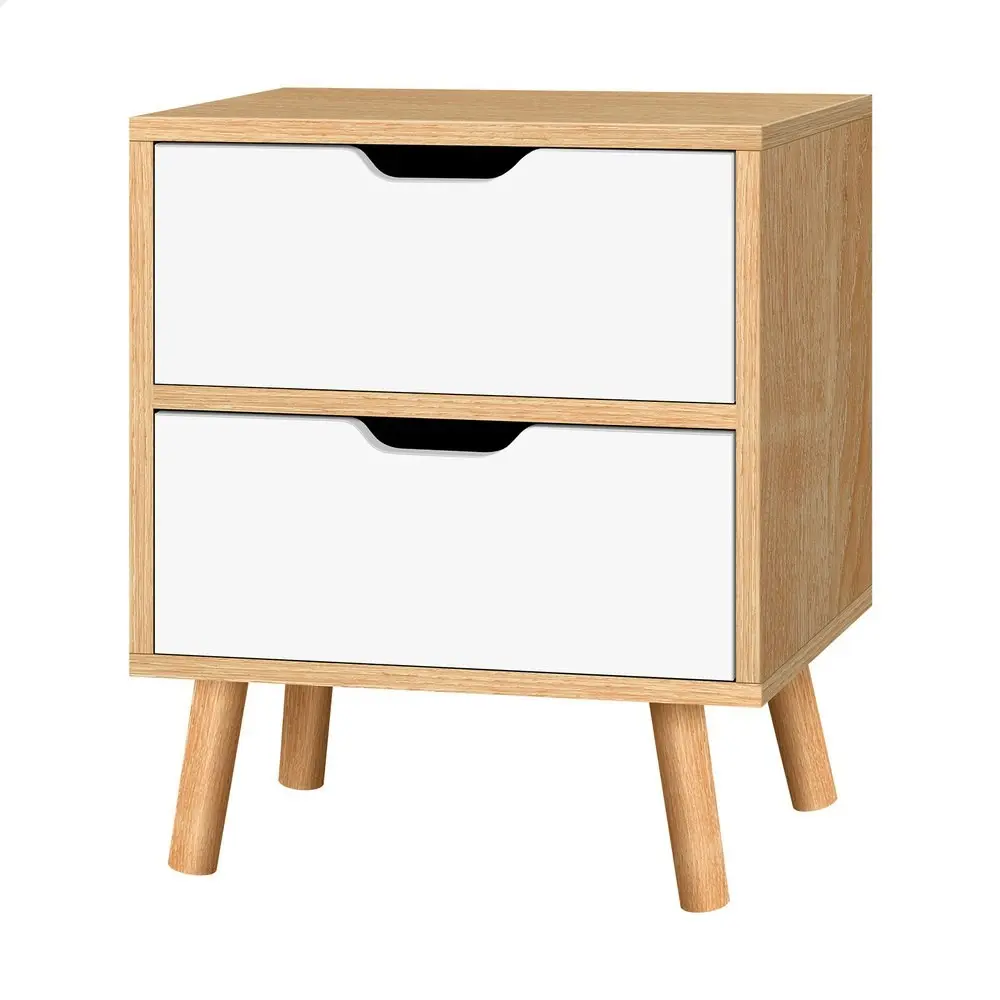 Alfordson Bedside Table Nightstand Side Table 2 Drawers Oak