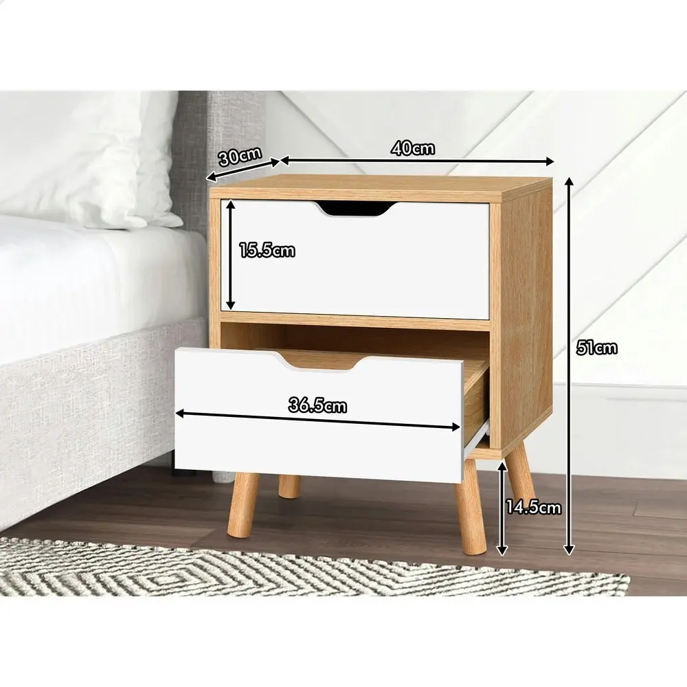 Alfordson Bedside Table Nightstand Side Table 2 Drawers Oak