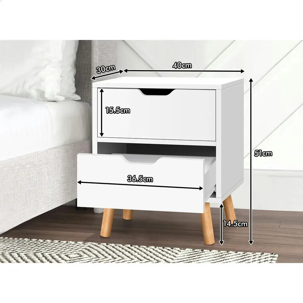 Alfordson Bedside Table Nightstand Side Table 2 Drawers White