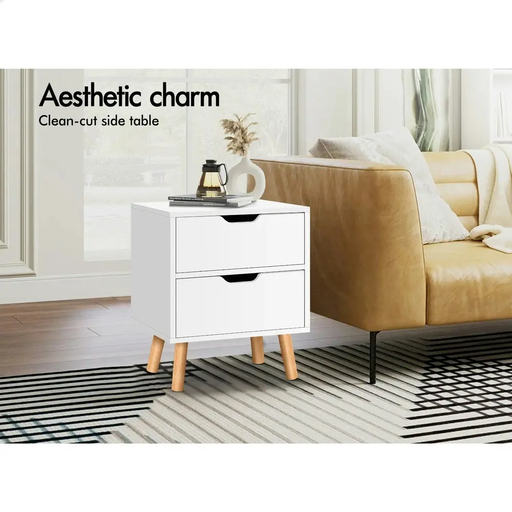 Alfordson Bedside Table Nightstand Side Table 2 Drawers White