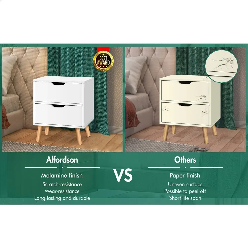 Alfordson Bedside Table Nightstand Side Table 2 Drawers White