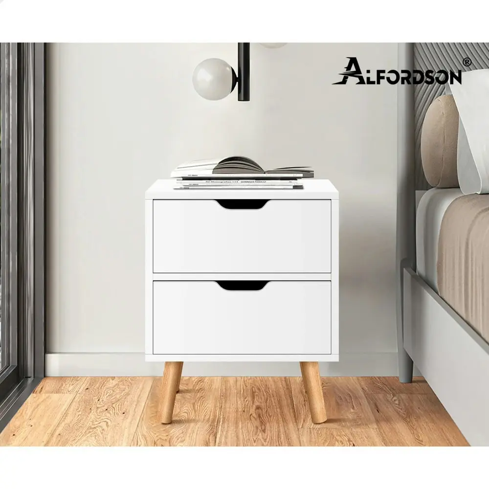 Alfordson Bedside Table Nightstand Side Table 2 Drawers White