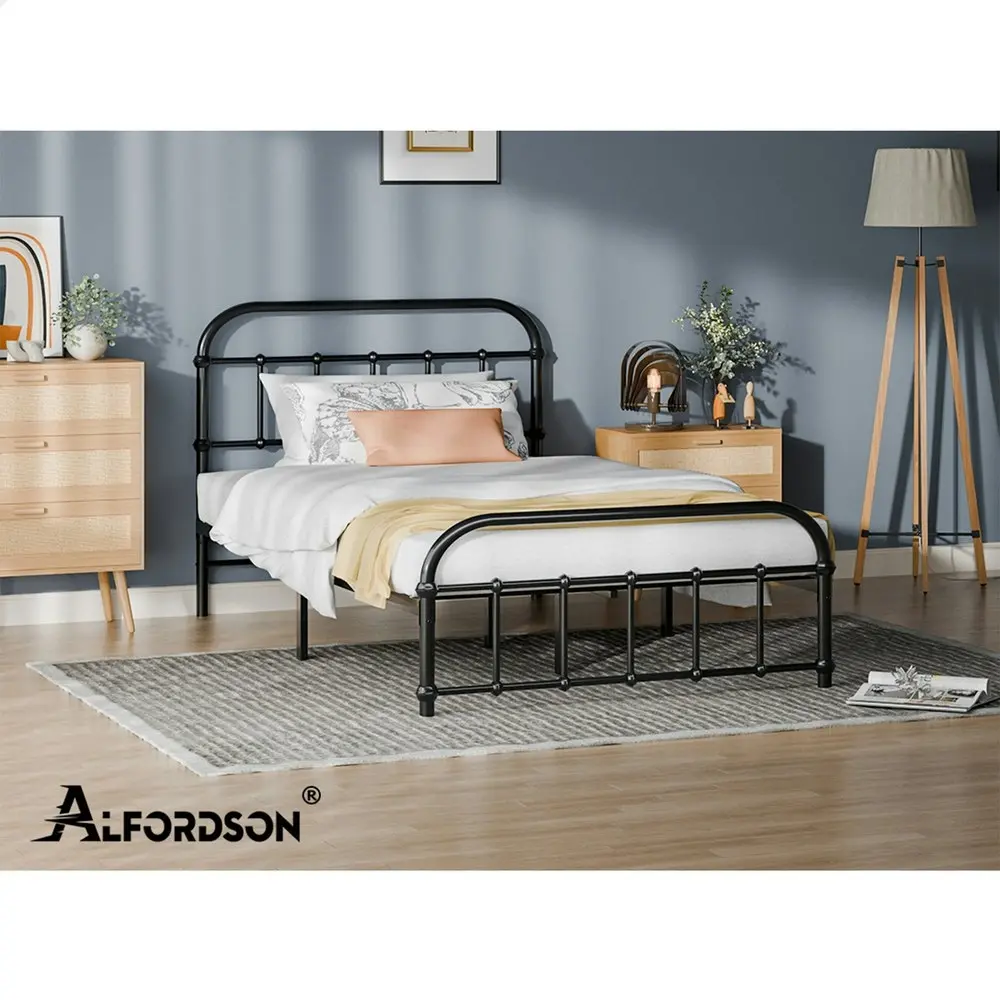 Alfordson Metal Bed Frame King Single Size Mattress Base Industrial Platform Black