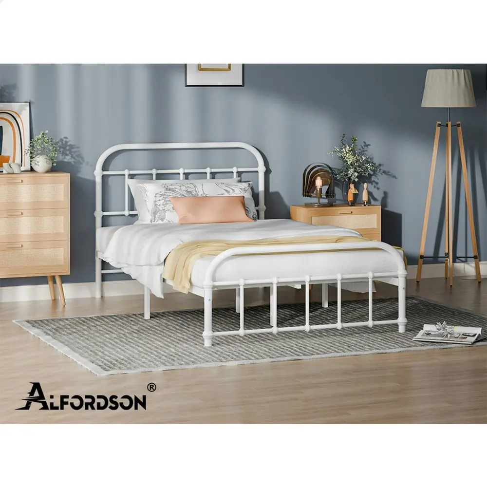 Alfordson Metal Bed Frame King Single Size Mattress Base Industrial Platform White