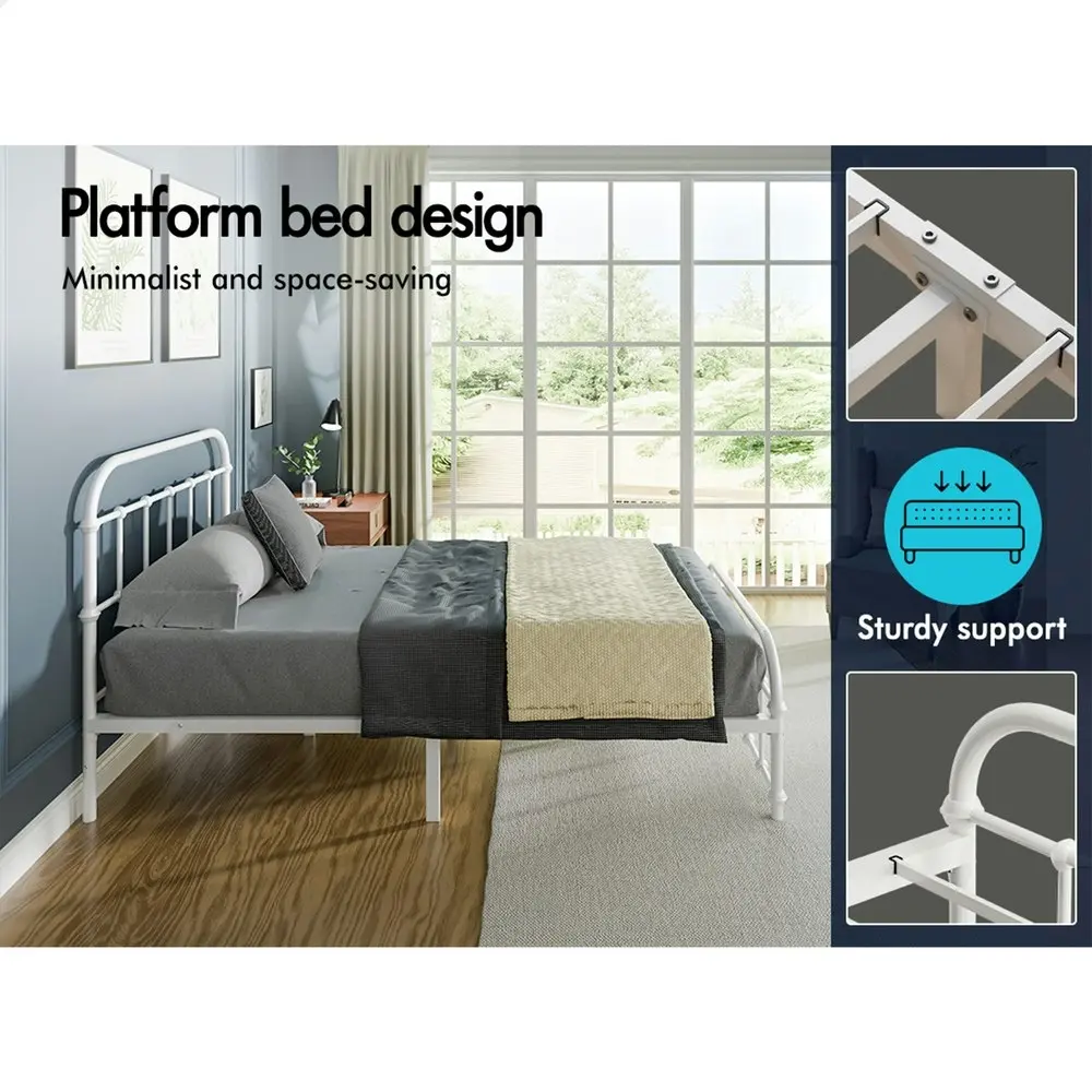 Alfordson Metal Bed Frame King Single Size Mattress Base Industrial Platform White