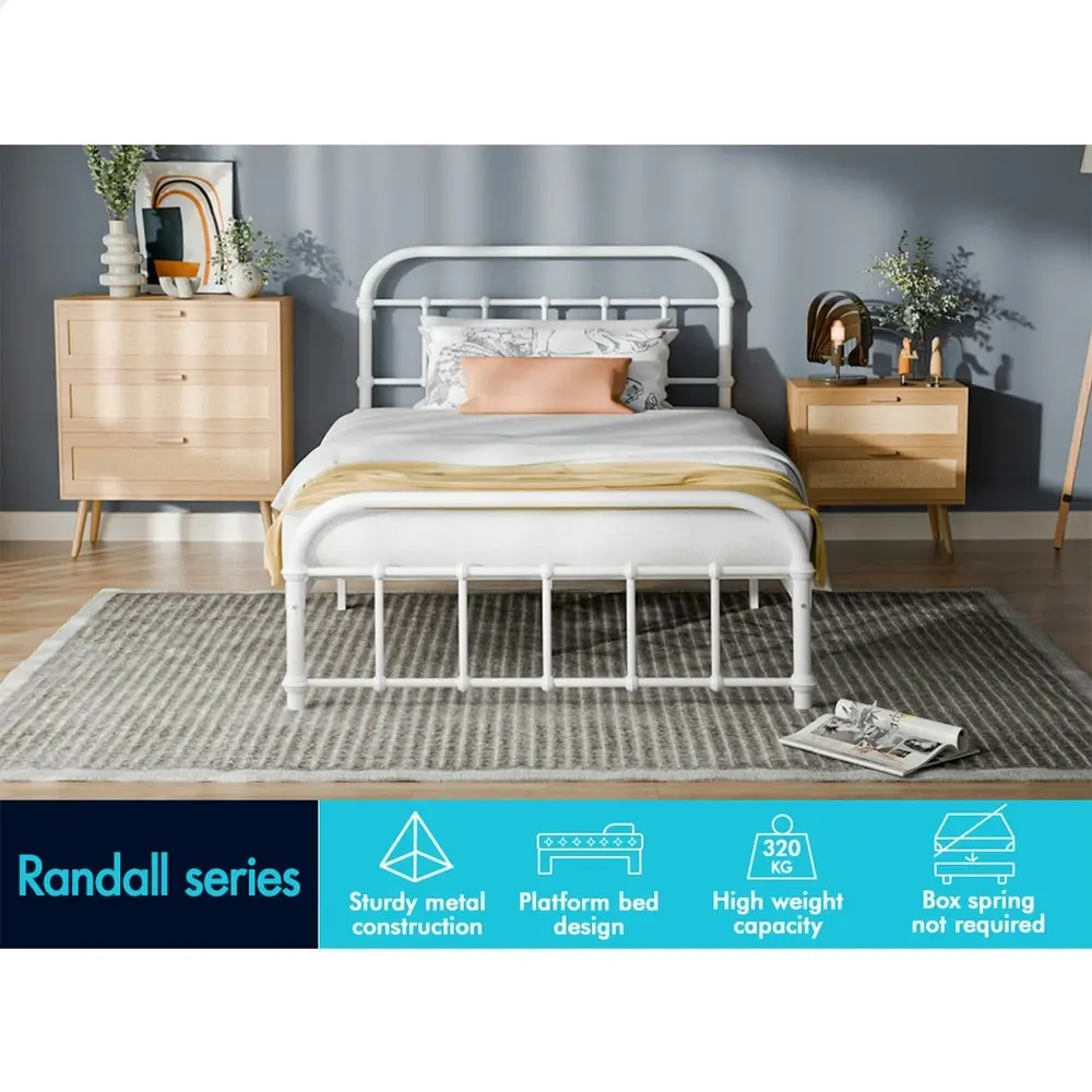 Alfordson Metal Bed Frame King Single Size Mattress Base Industrial Platform White