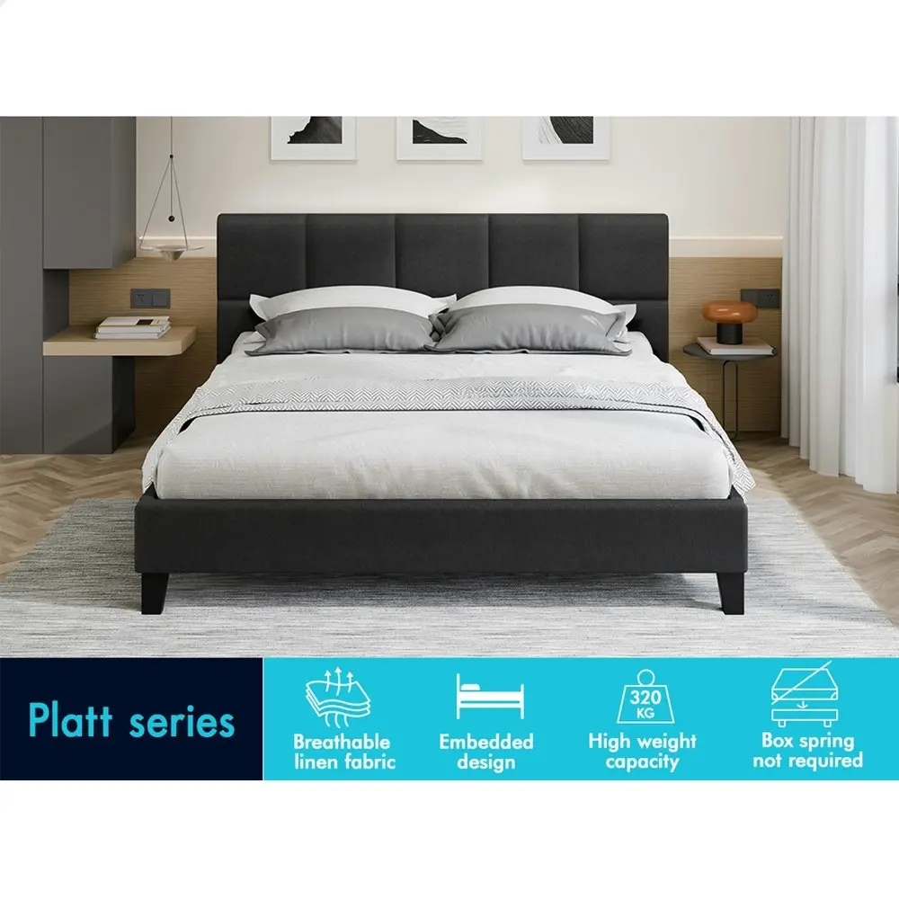 Alfordson Bed Frame Double Size Wooden Platform Mattress Base Fabric Charcoal