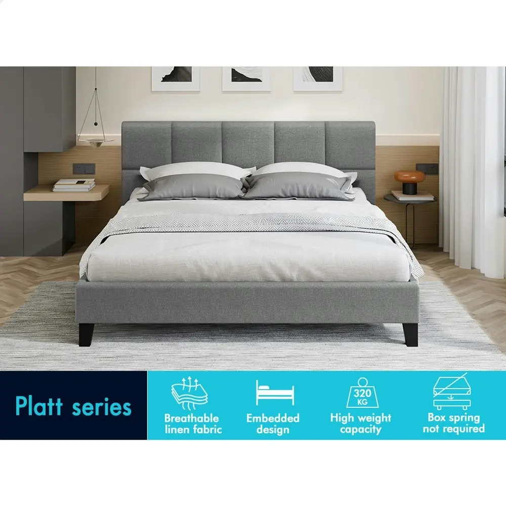 Alfordson Bed Frame King Size Wooden Platform Mattress Base Fabric Grey