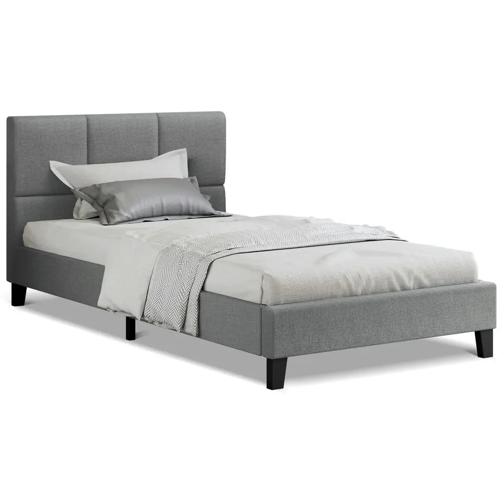 Alfordson Bed Frame King Single Wooden Platform Mattress Base Fabric Grey