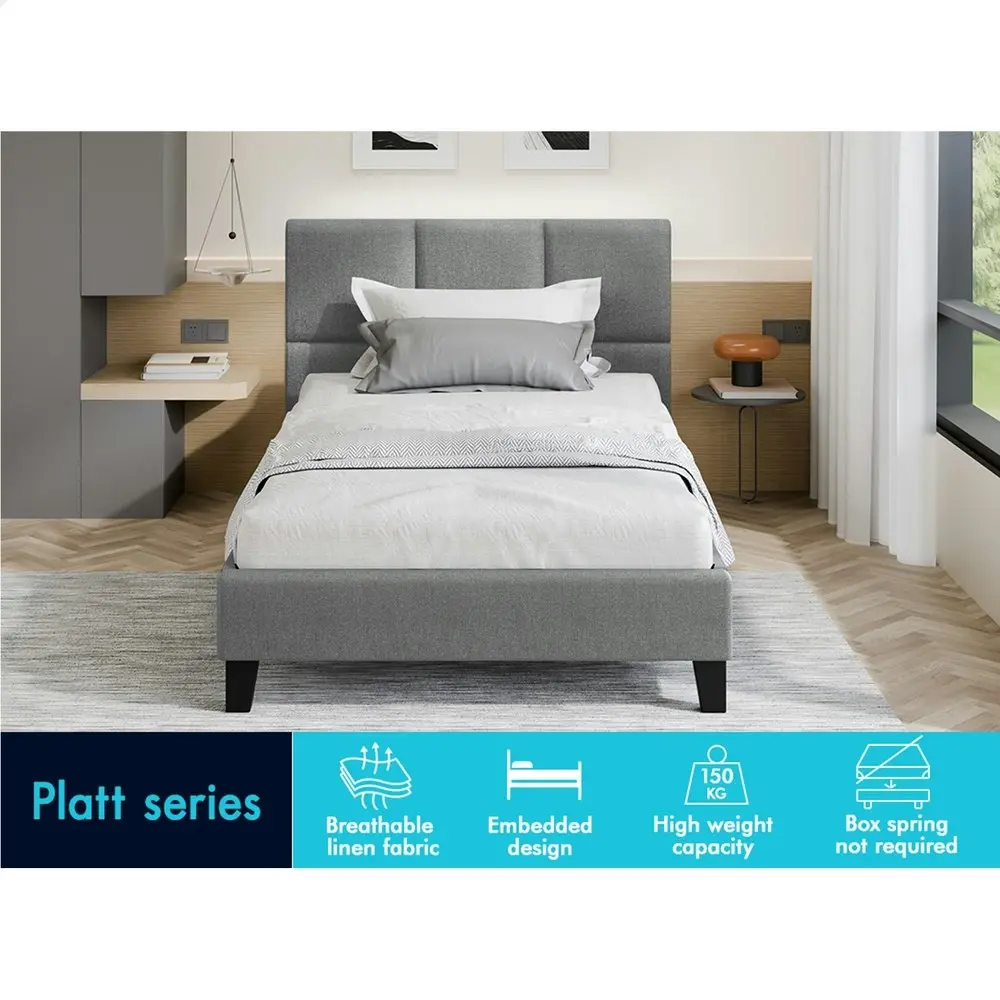 Alfordson Bed Frame Single Size Wooden Platform Mattress Base Fabric Grey