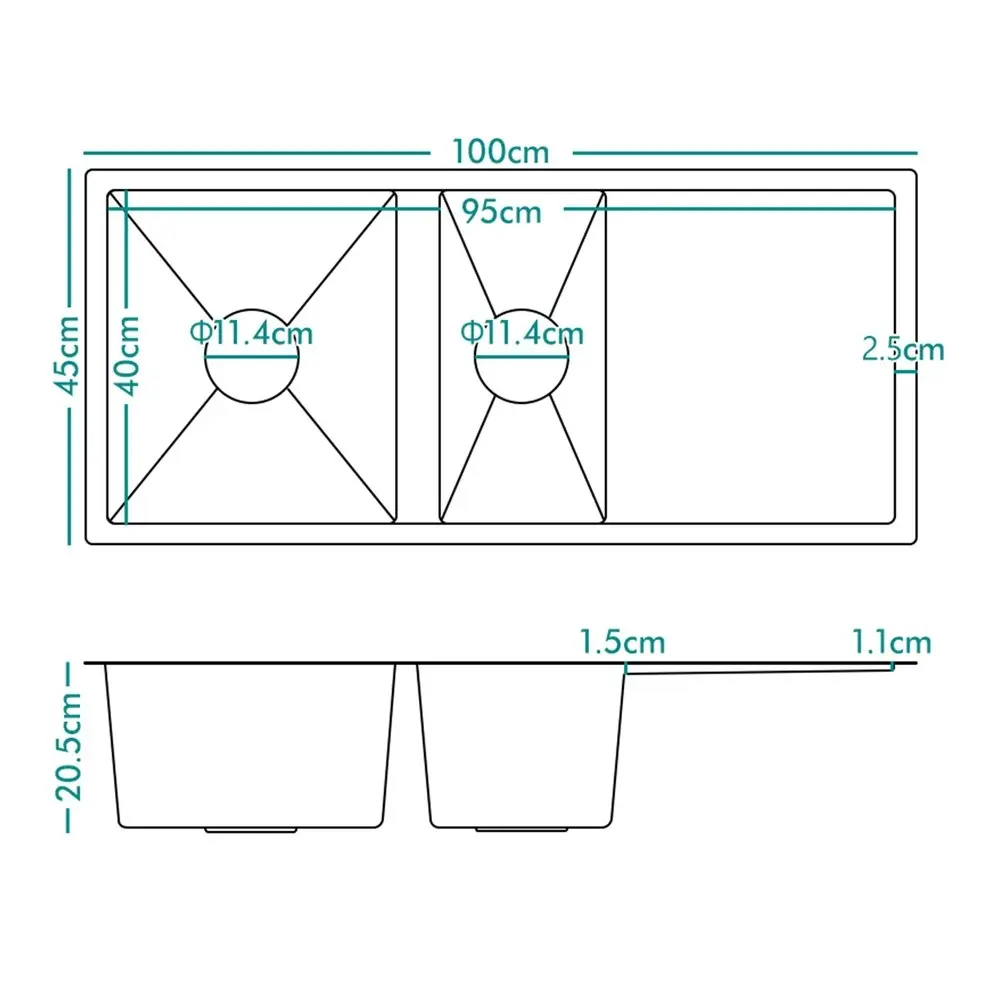 Alfordson Kitchen Sink Stainless Steel Drop in Flush Under Mount Bowl 1000X450MM