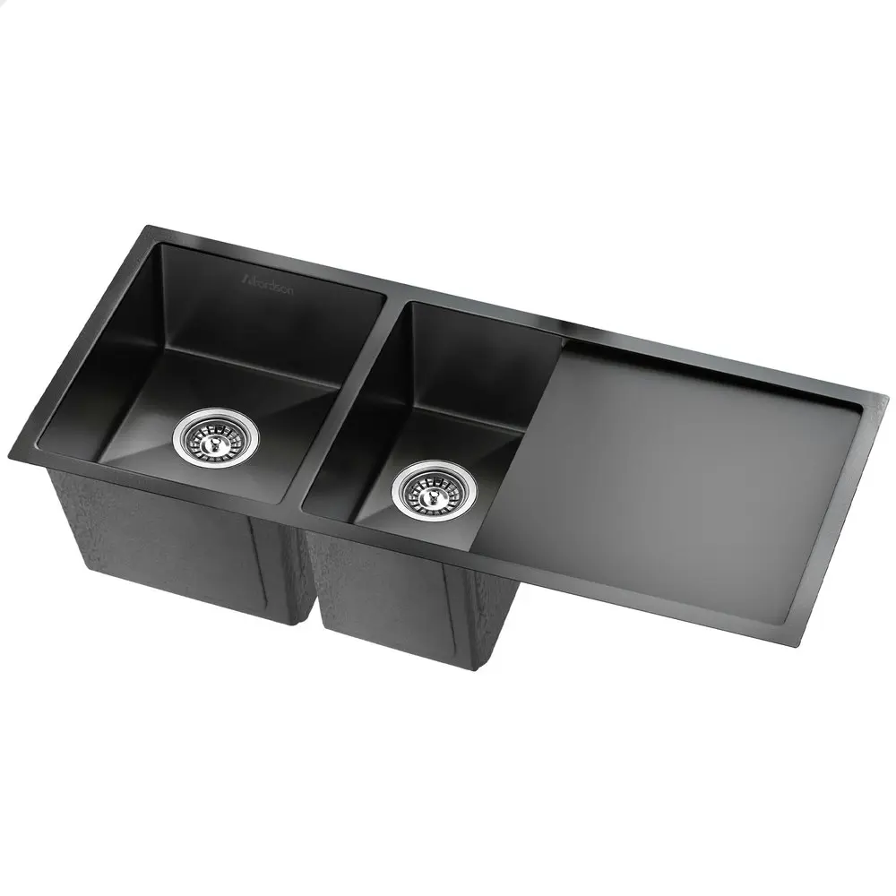 Alfordson Kitchen Sink Stainless Steel Drop in Flush Under Mount 100X45CM Black