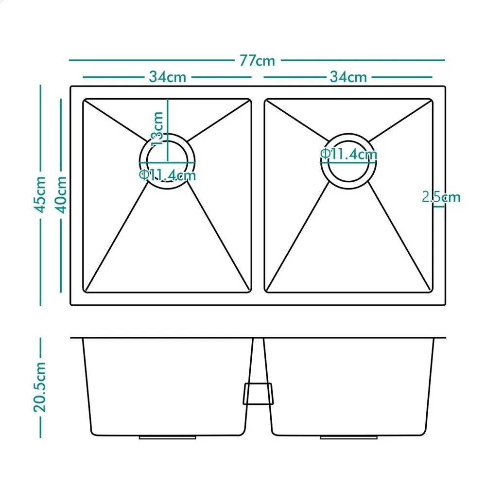 Alfordson Kitchen Sink Stainless Steel Drop in Flush Under Mount Basin 770X450MM