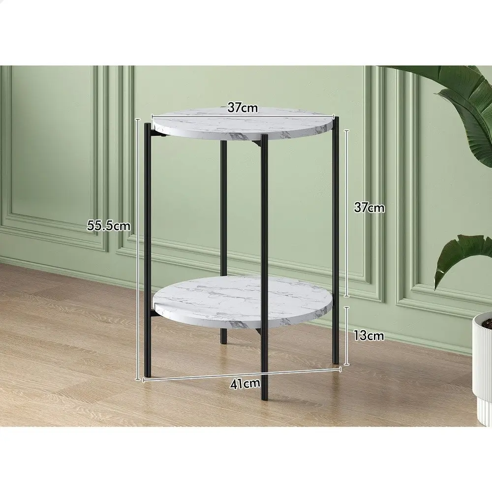 Alfordson Side Table Sofa End Bedside Nightstand Round Marble Shelf Black