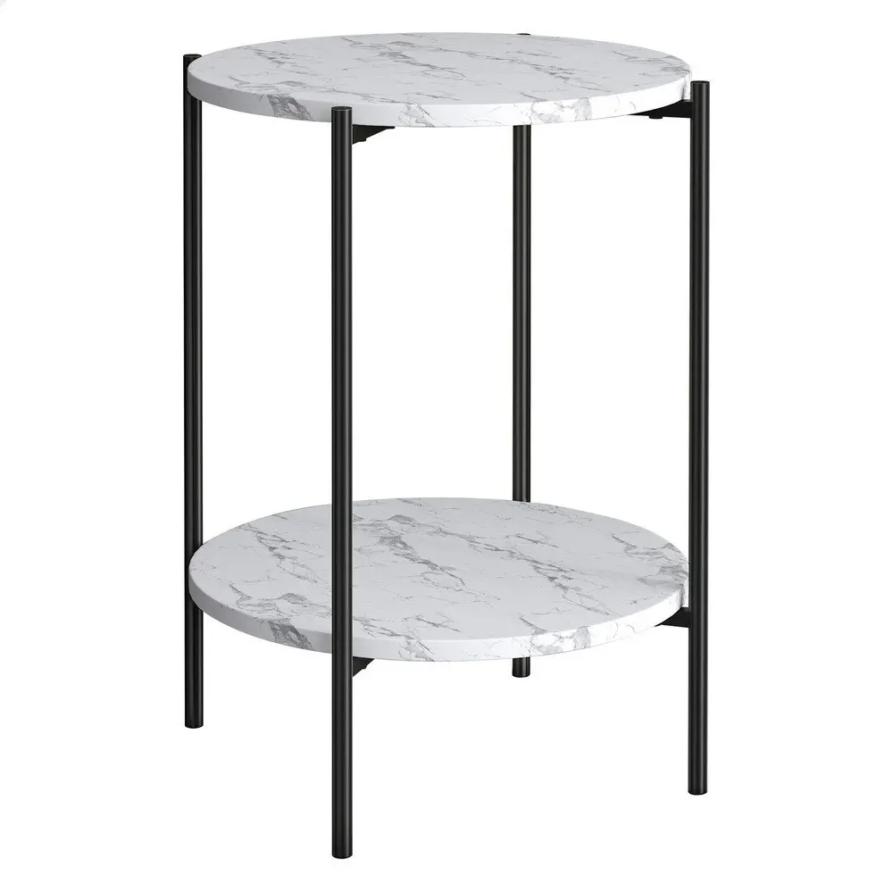 Alfordson Side Table Sofa End Bedside Nightstand Round Marble Shelf Black