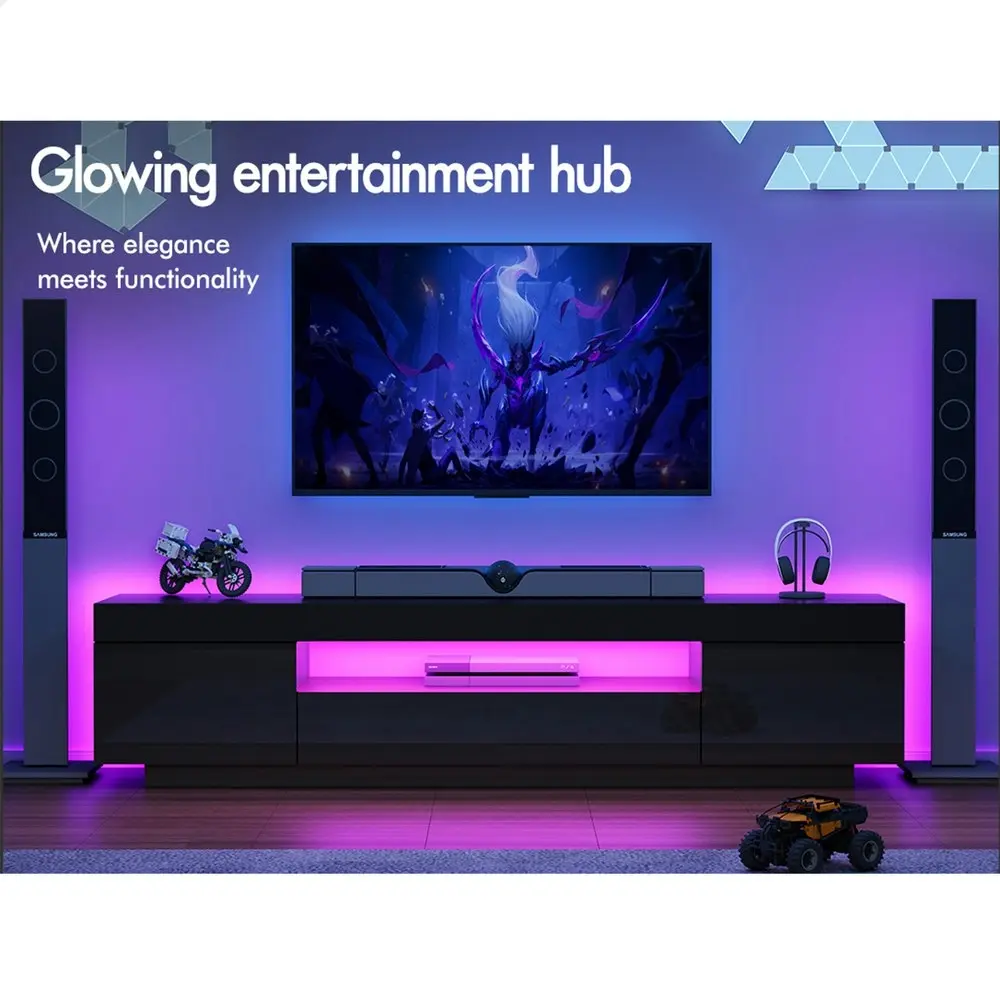 Alfordson Entertainment Unit Gloss Black 180cm