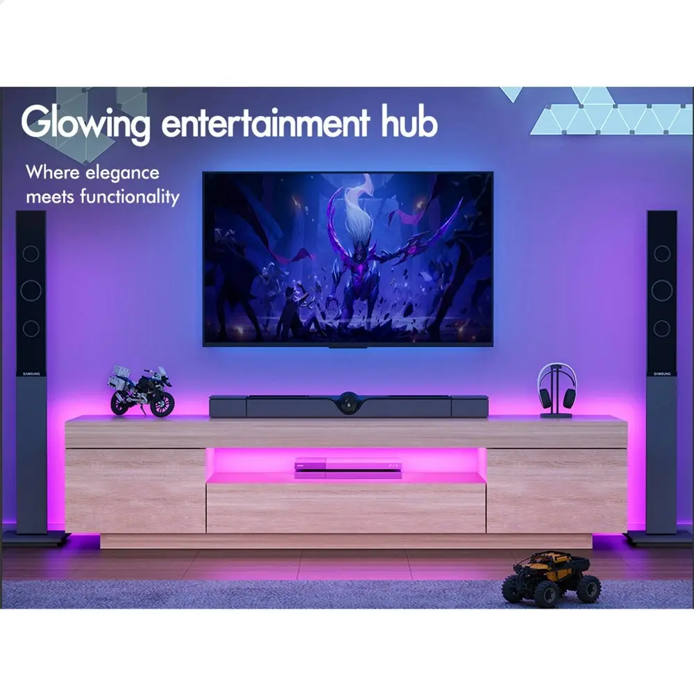 Alfordson Entertainment Unit Gloss Oak 180cm