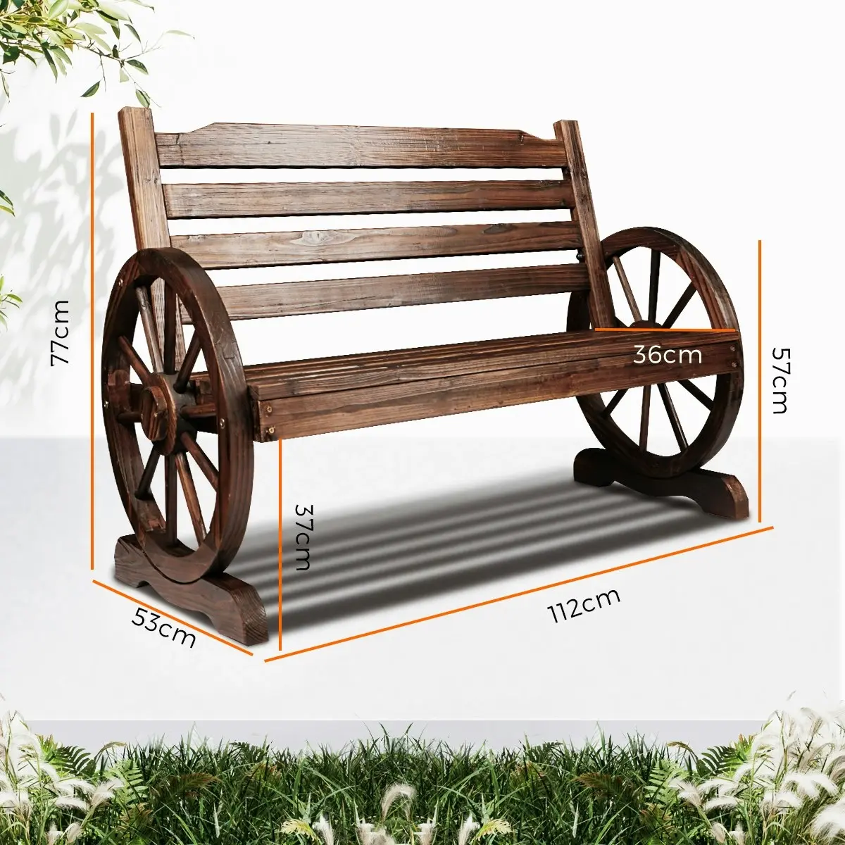 Livsip Wooden Garden Bench Wagon Chair Seat Outdoor Patio Furniture Lounge Wheel