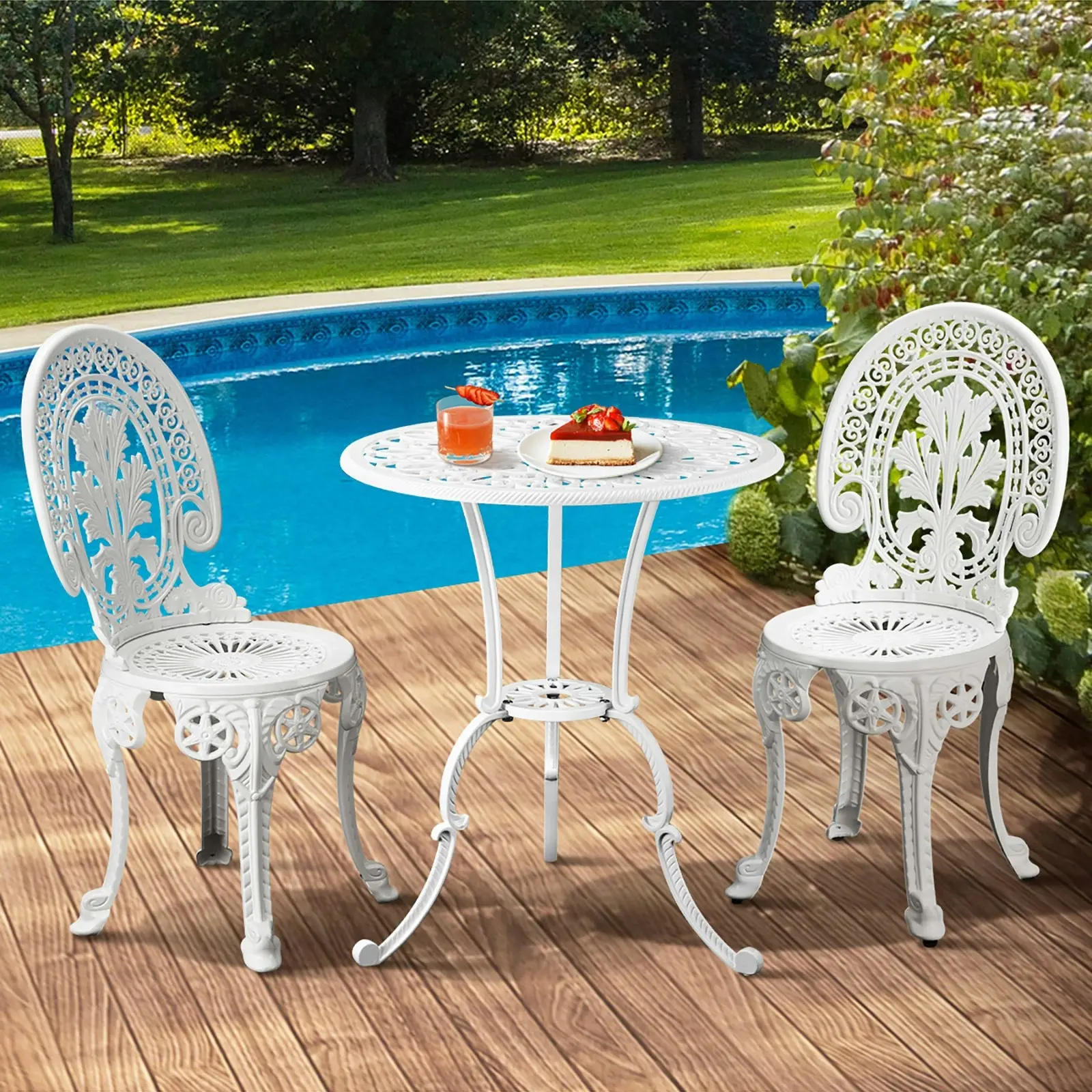 Livsip Outdoor Bistro Setting Cast Aluminium Table and Chair 3PCS Patio Set