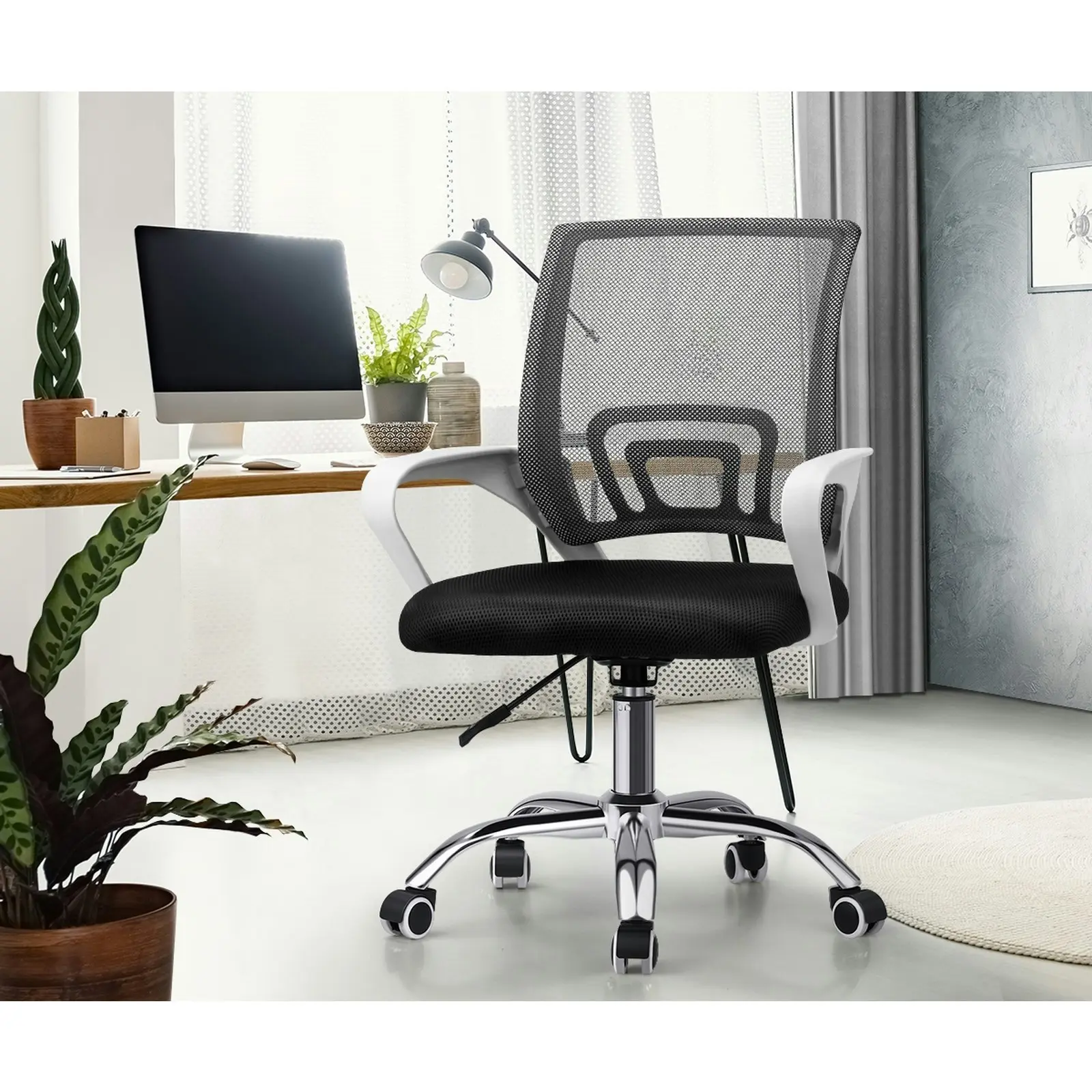 Oikiture Office Gaming Chair Computer Mesh Chairs Executive Foam White&Black