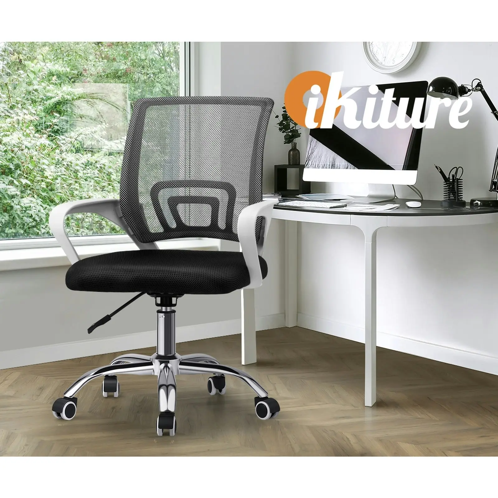 Oikiture Office Gaming Chair Computer Mesh Chairs Executive Foam White&Black