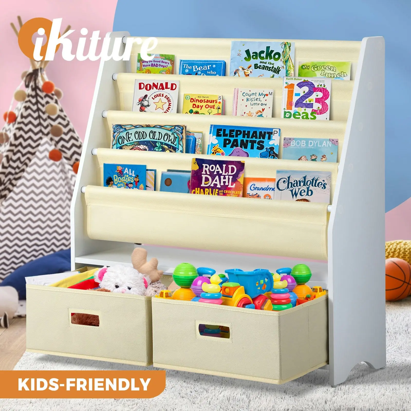 Oikiture Kids Bookshelf Bookcase Children Toys Storage Shelf Rack DIY Organiser