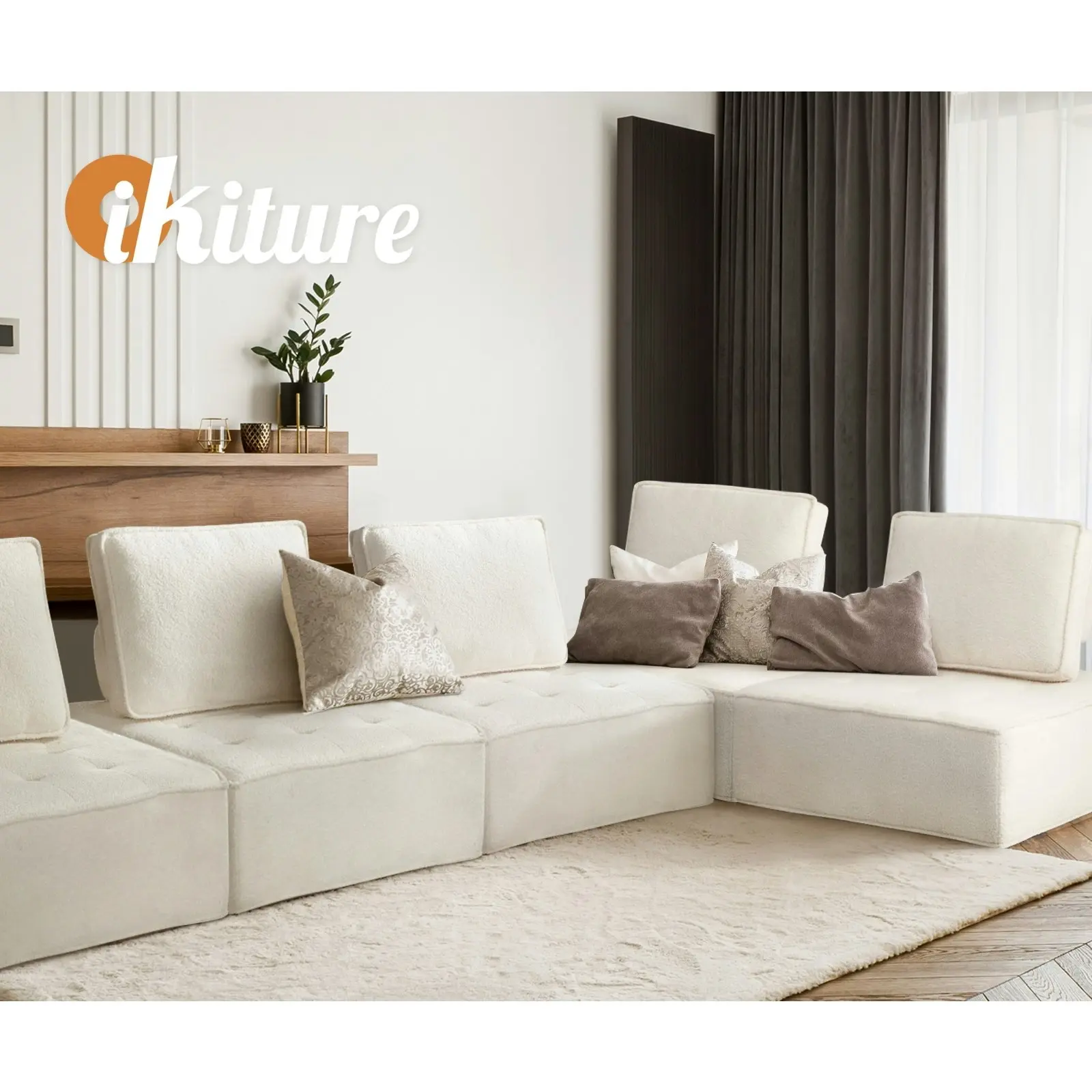 Oikiture 3PCS Modular Sofa Lounge Chair Armless Adjustable Back Sherpa White