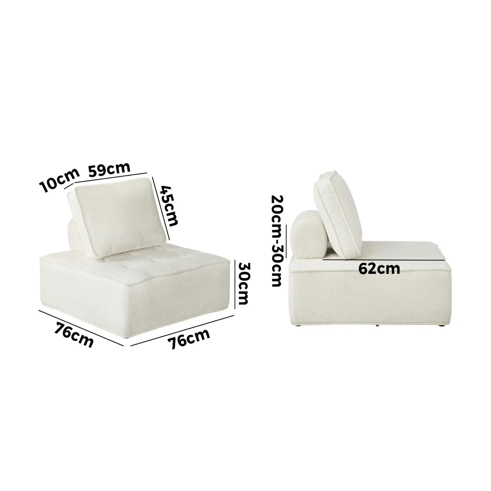 Oikiture 4PCS Modular Sofa Lounge Chair Armless Adjustable Back Sherpa White