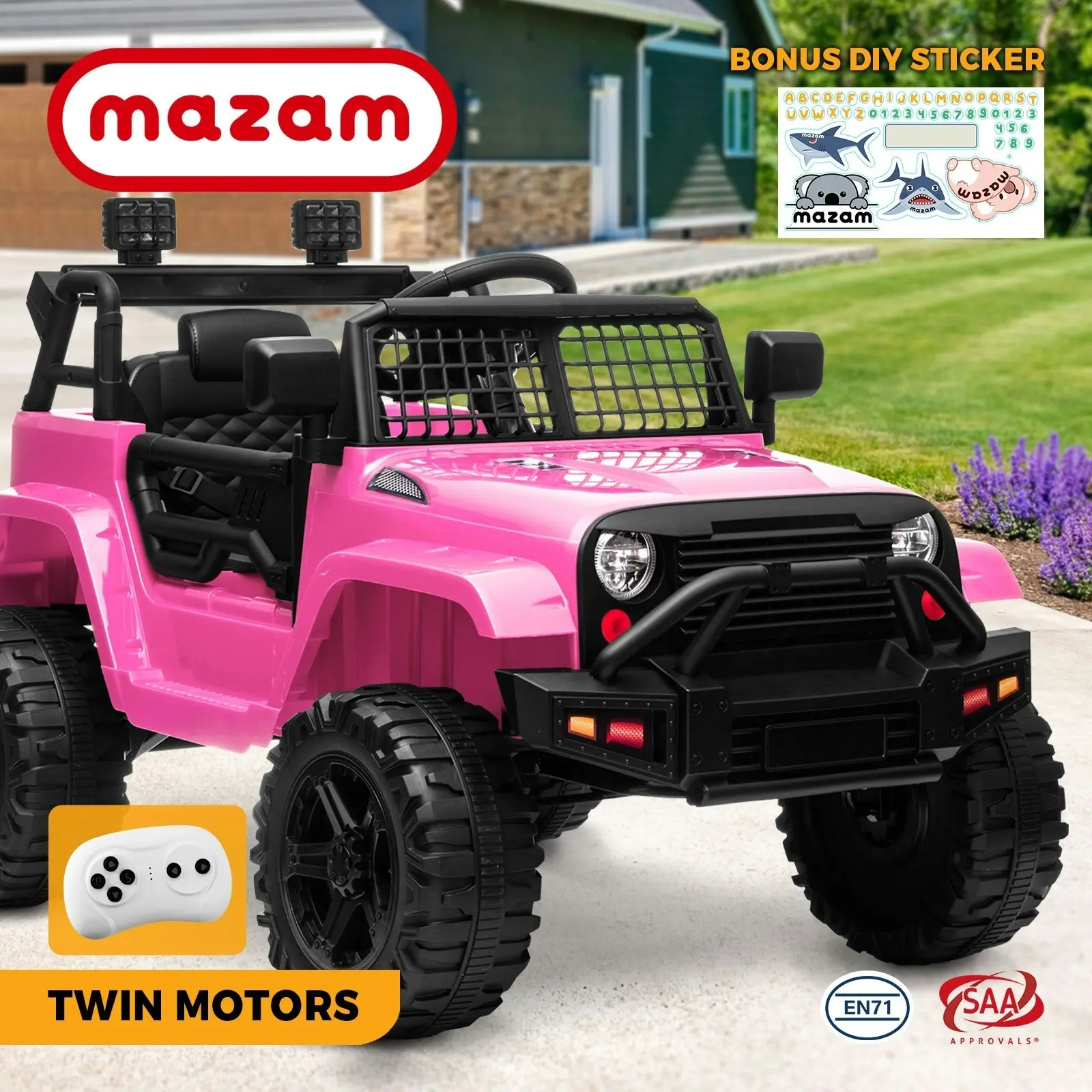 Mazam Kids Ride On Car Jeep Electric Vehicle Toy Remote Cars Gift 12V LED Light Pink