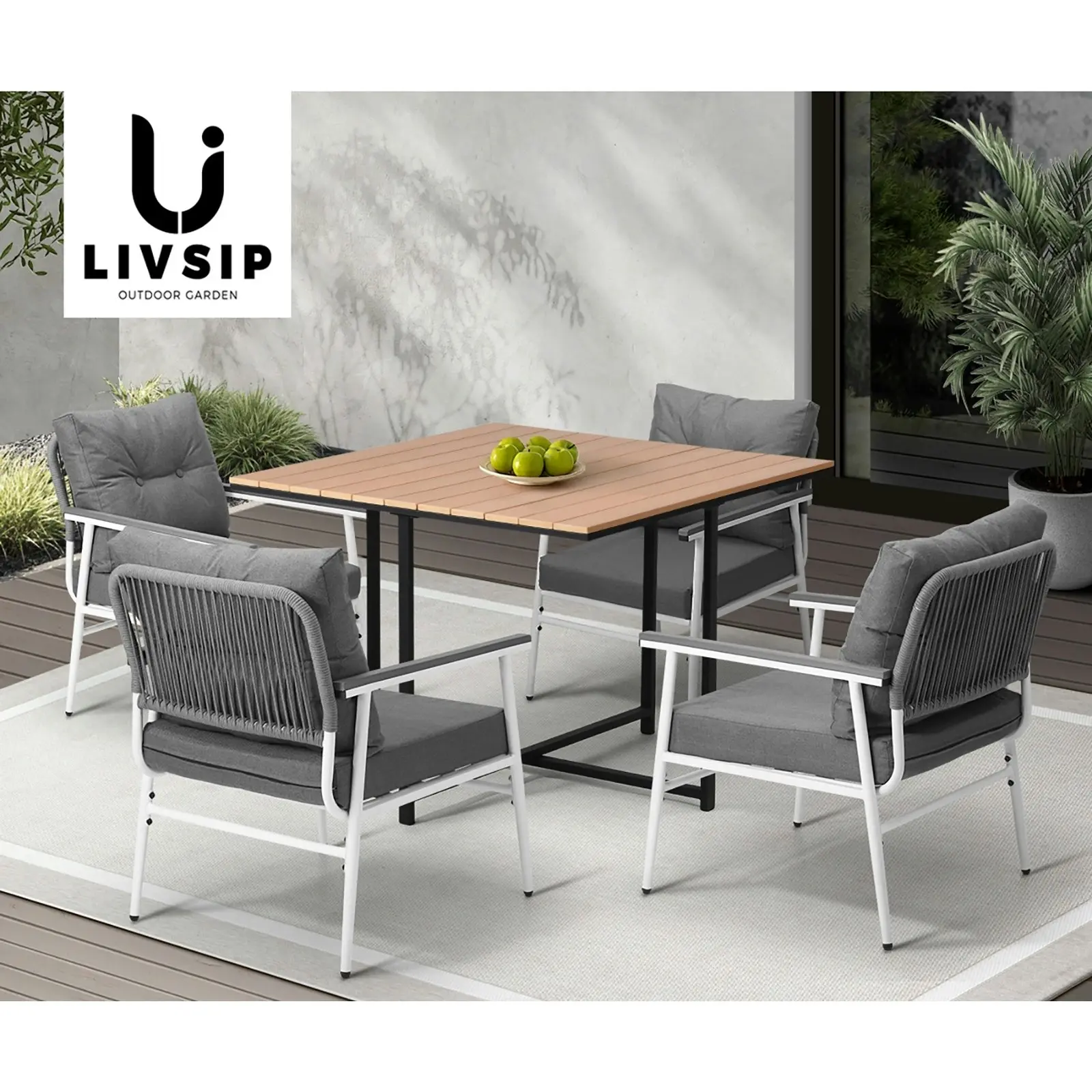 Livsip Outdoor Dining Set Patio Furniture Setting Garden Table and Chairs 5PCS