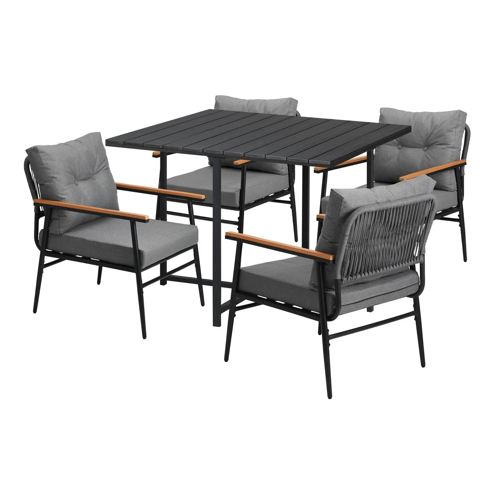 Livsip Outdoor Dining Set Patio Furniture Garden Black Table and Chairs 4 Seater