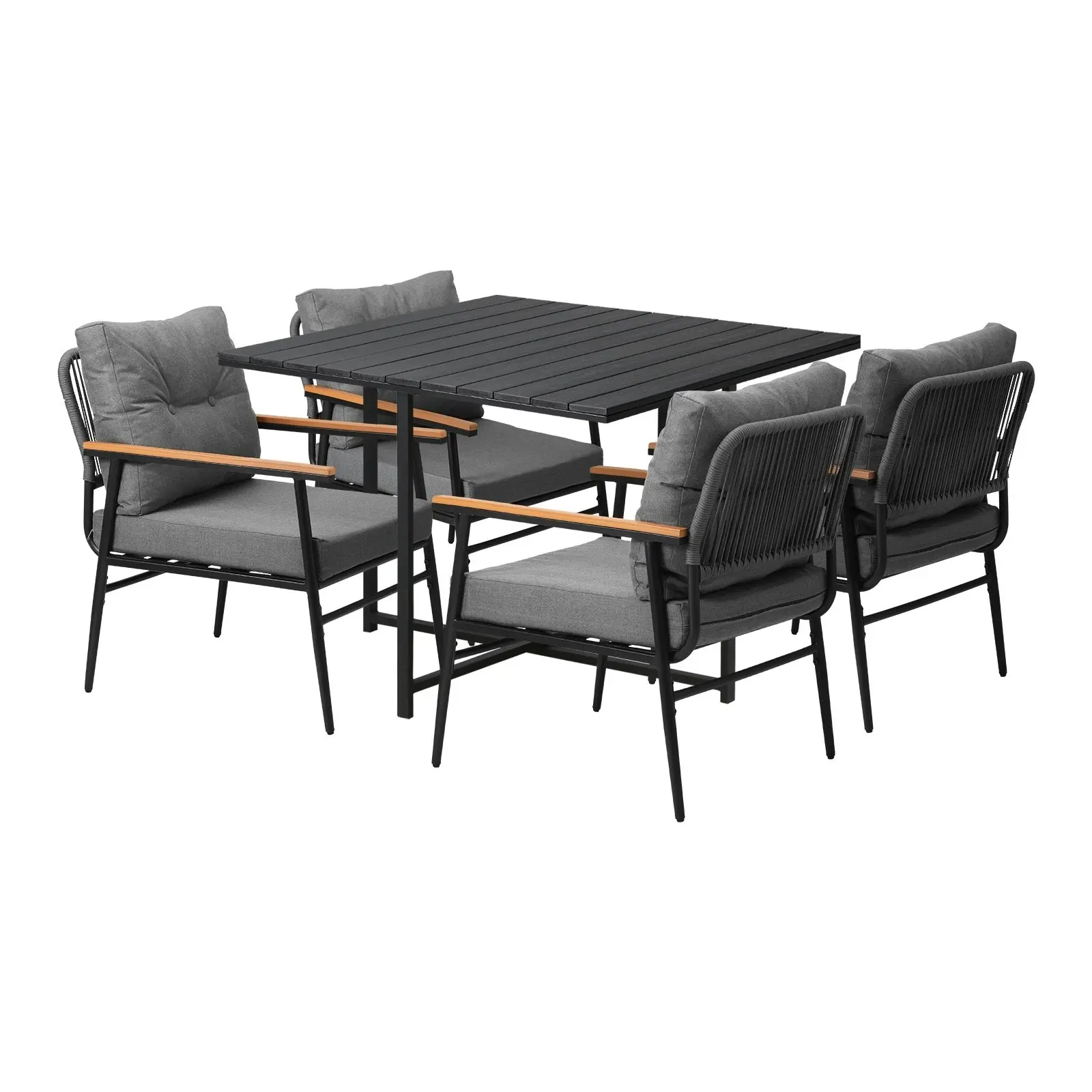 Livsip Outdoor Dining Set Patio Furniture Garden Black Table and Chairs 4 Seater