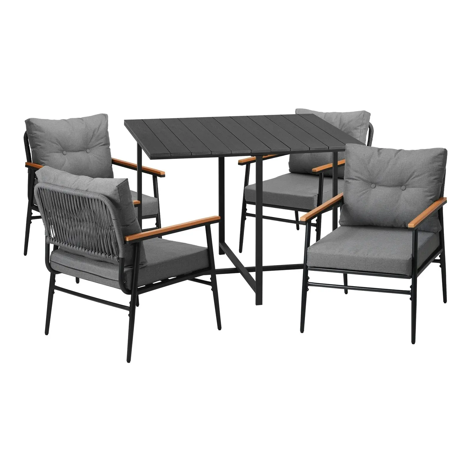 Livsip Outdoor Dining Set Patio Furniture Garden Black Table and Chairs 4 Seater