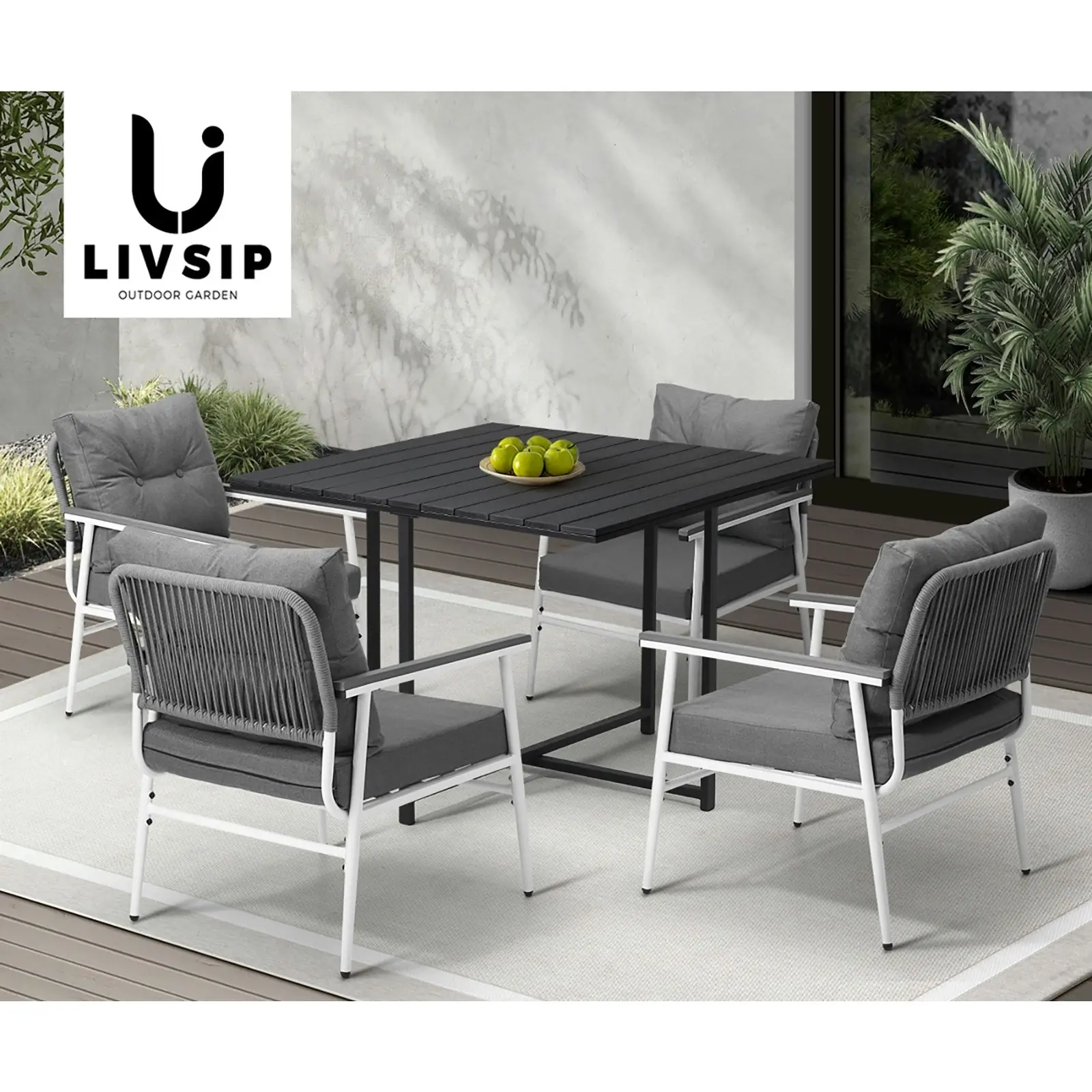 Livsip Outdoor Dining Set Patio Furniture Setting Black Table and Chairs 5PCS