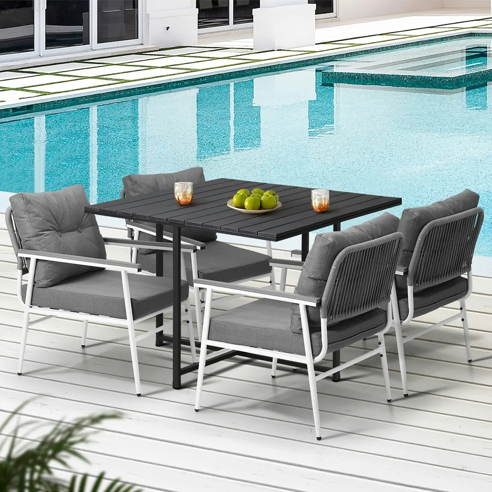 Livsip Outdoor Dining Set Patio Furniture Setting Black Table and Chairs 5PCS