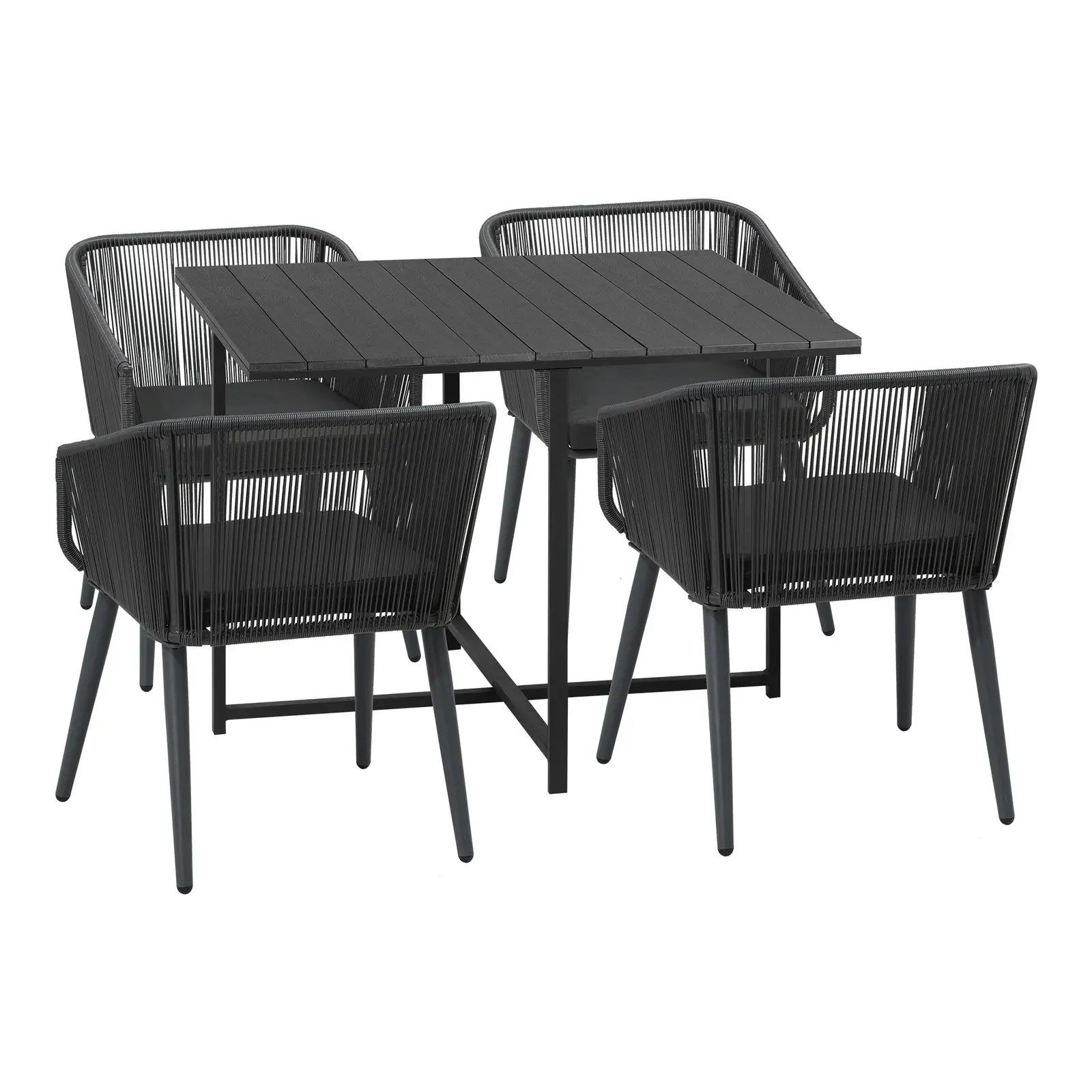 Livsip 5PCS Outdoor Dining Set Furniture Black Table Lounge Chairs Patio Setting