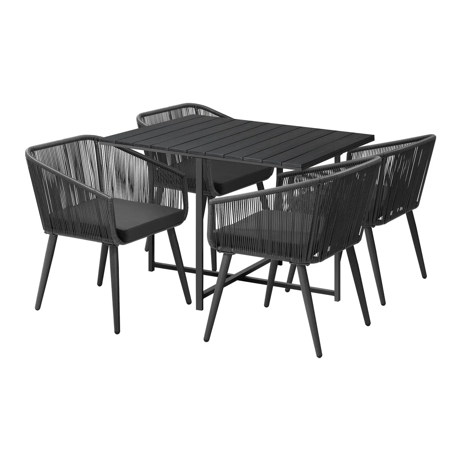 Livsip 5PCS Outdoor Dining Set Furniture Black Table Lounge Chairs Patio Setting