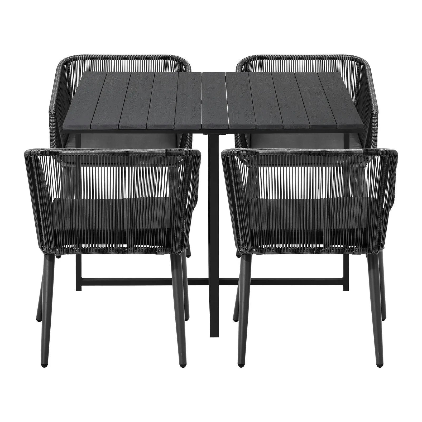 Livsip 5PCS Outdoor Dining Set Furniture Black Table Lounge Chairs Patio Setting