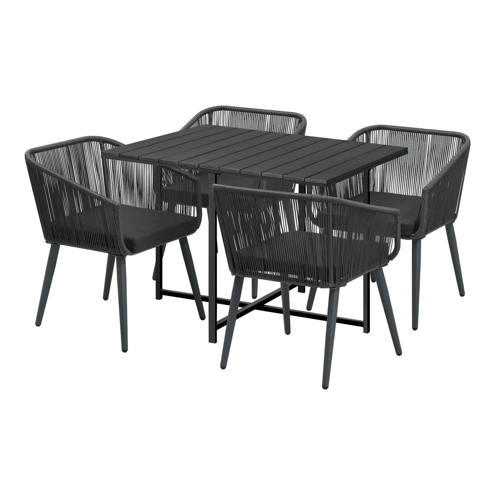 Livsip 5PCS Outdoor Dining Set Furniture Black Table Lounge Chairs Patio Setting