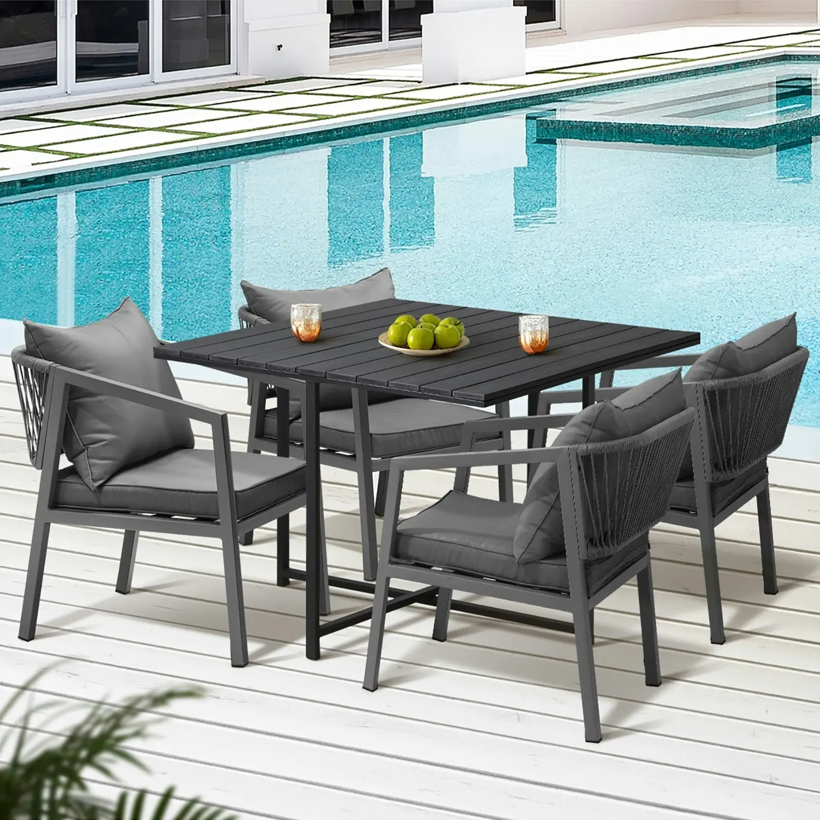 Livsip Outdoor Dining Set Patio Furniture Garden Balck Table Setting 4 Seater