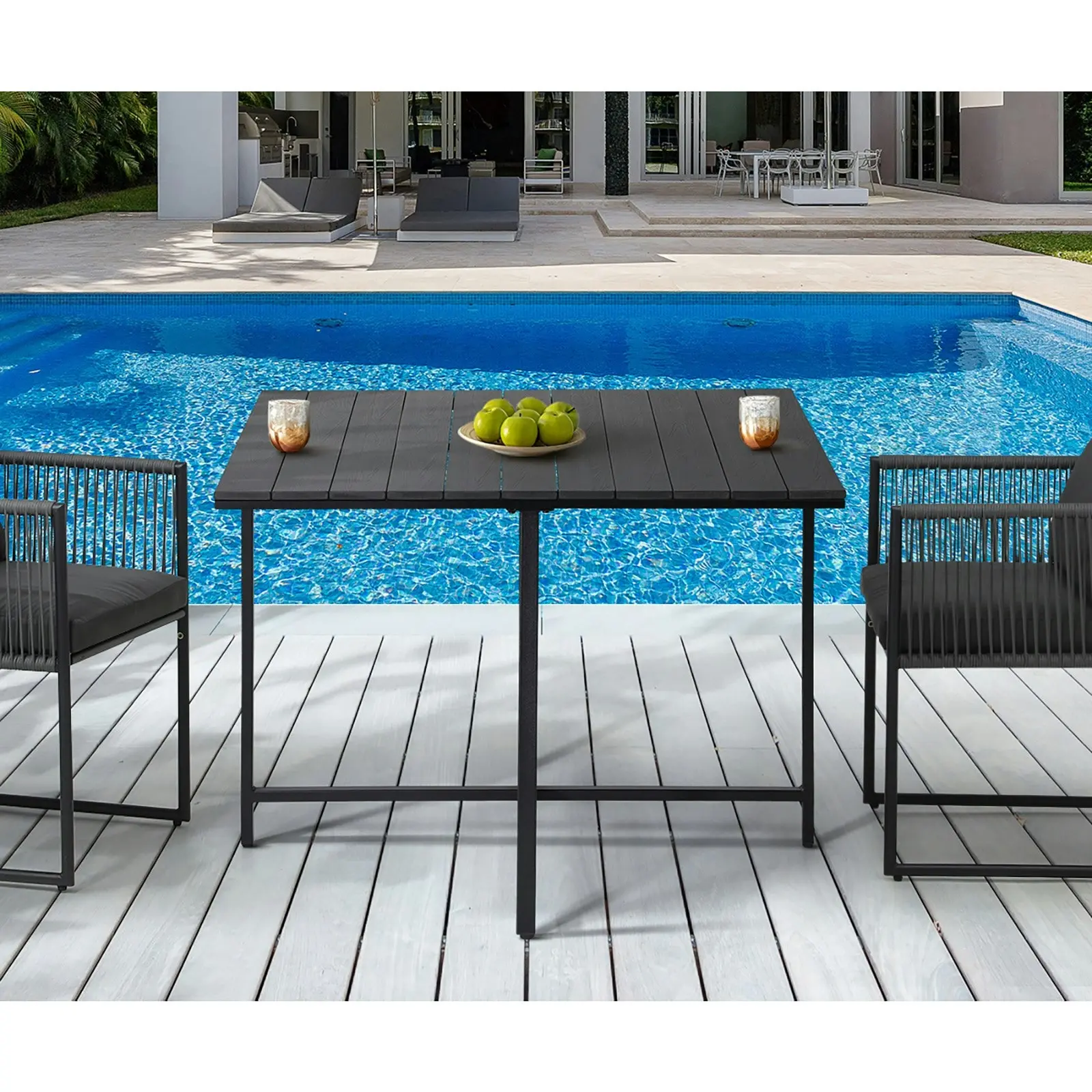 Livsip Outdoor Dining Table Furniture Lounge Patio Garden Black Wood-Plastic