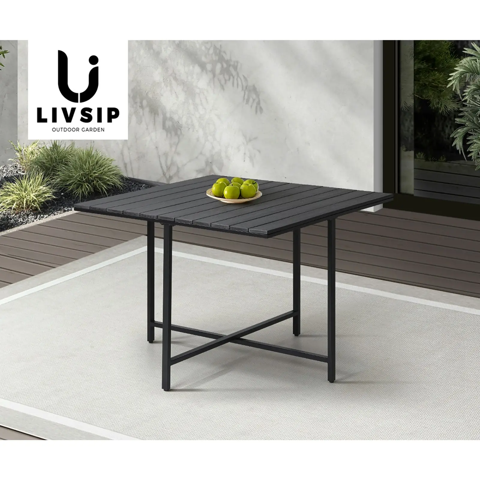 Livsip Outdoor Dining Table Furniture Lounge Patio Garden Black Wood-Plastic