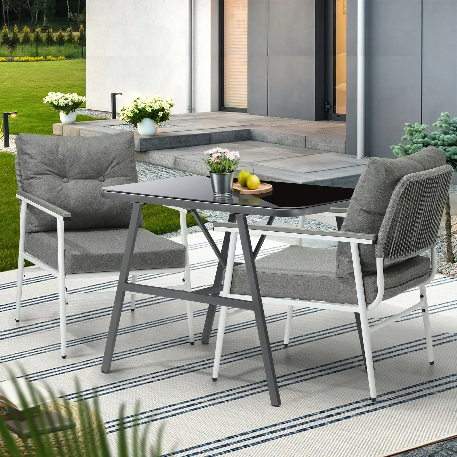 Livsip Outdoor Dining Set Patio Furniture Setting Garden Table and Chairs 3PCS