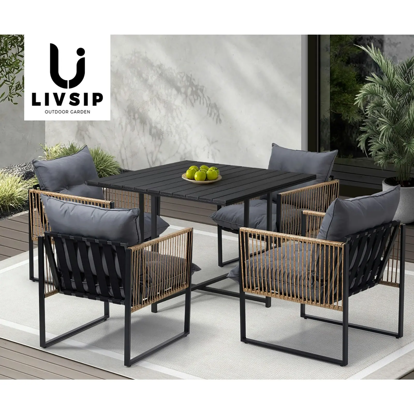 Livsip Outdoor Dining Set Patio Furniture Garden 4 Seater