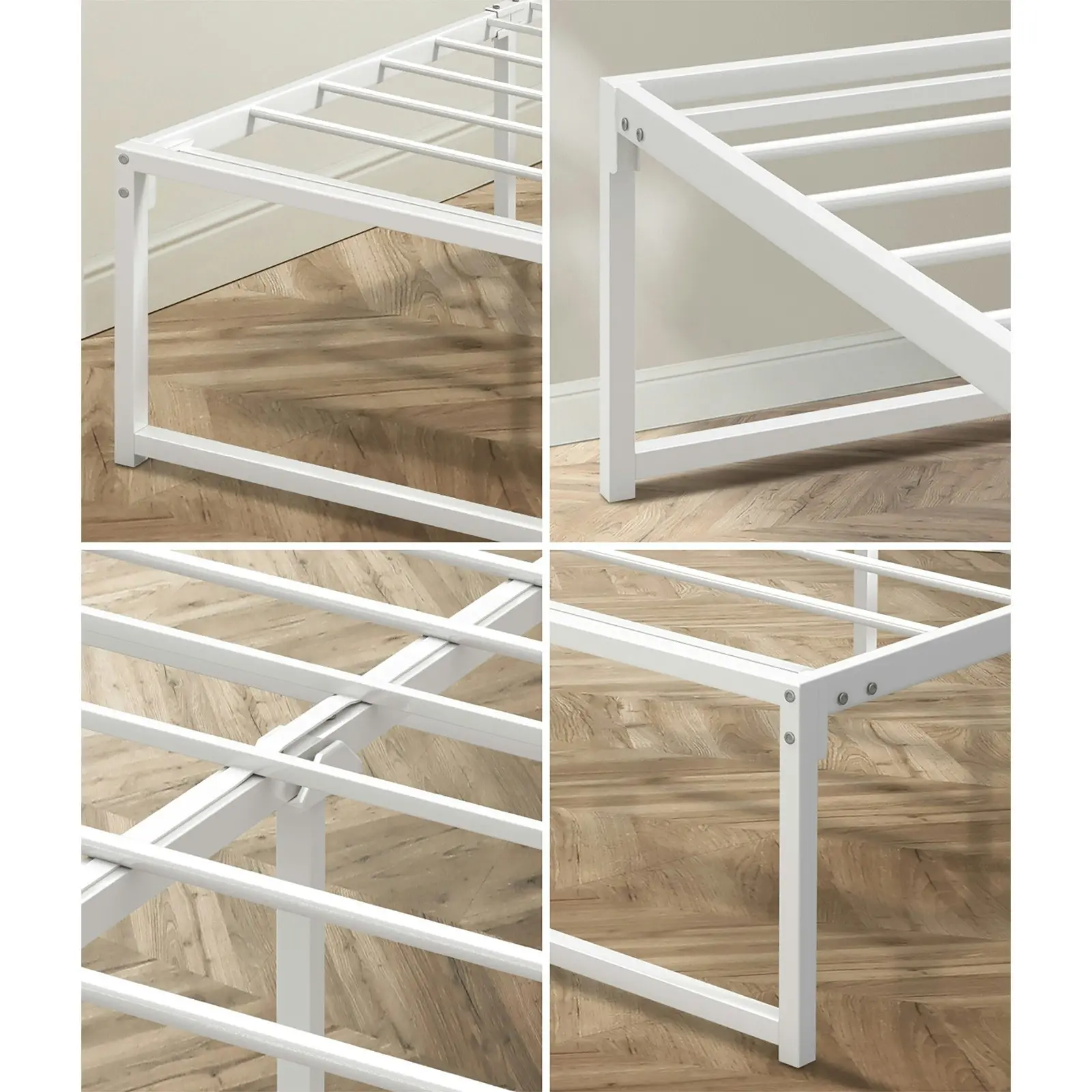 Oikiture Metal Bed Frame Double Size Beds Base Platform White