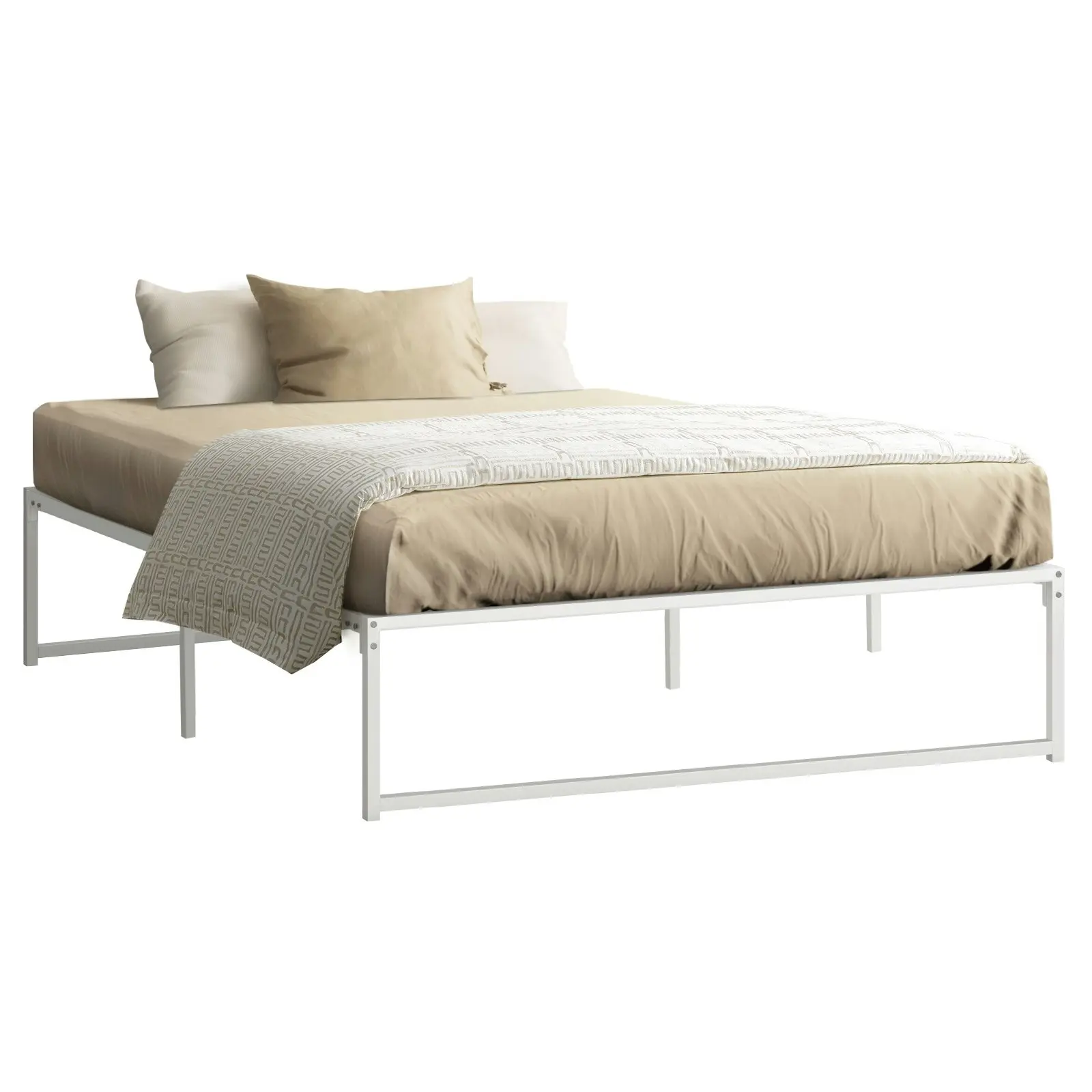 Oikiture Metal Bed Frame Double Size Beds Base Platform White