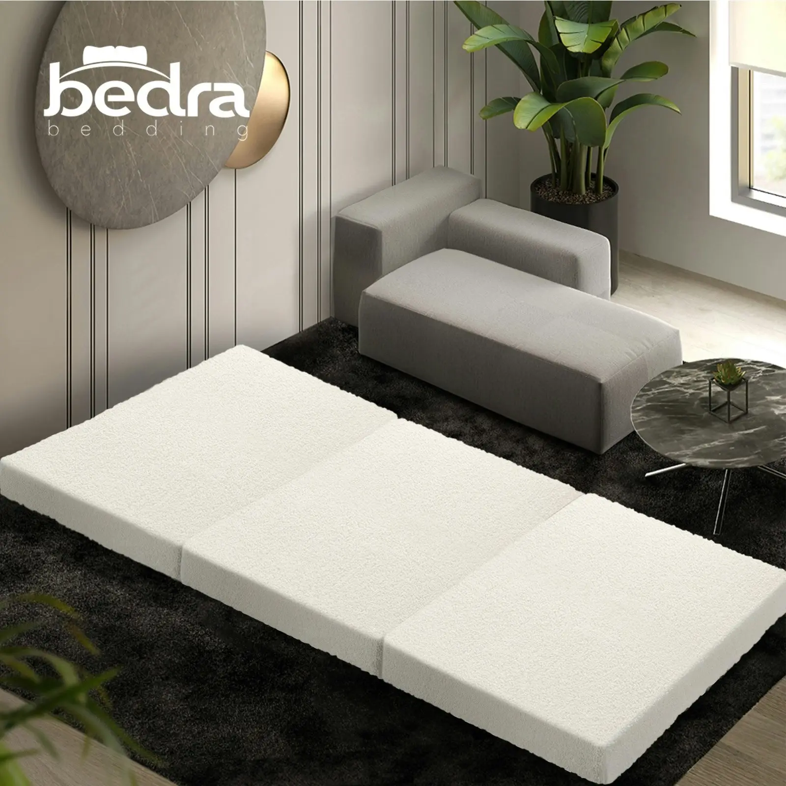 Bedra Fleece Folding Mattress Foam Sherpa Foldable Camping Bed Double