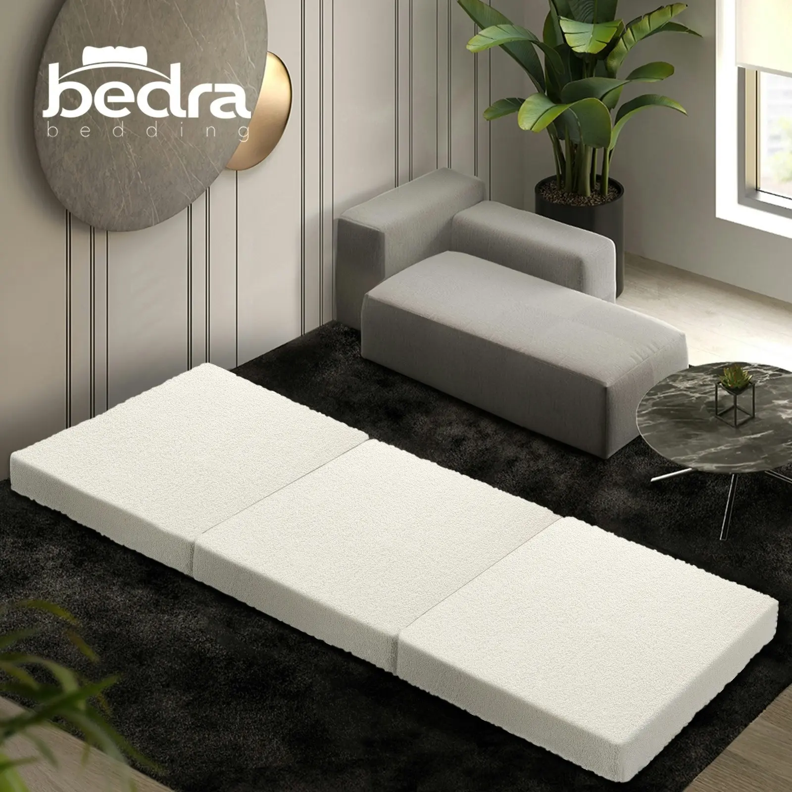 Bedra Sherpa Folding Foam Mattress Fleece Foldable Sofa Bed Single