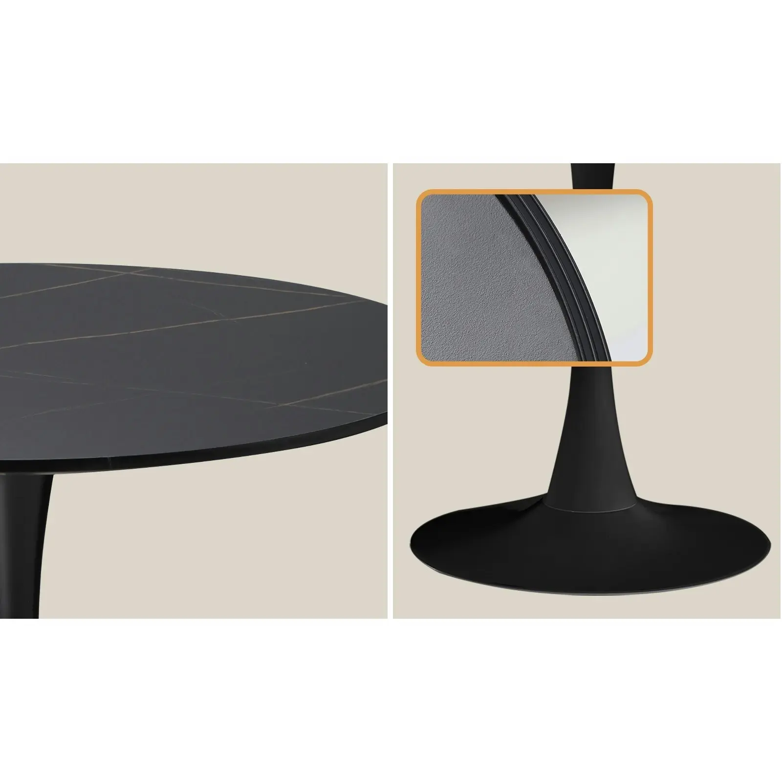 Oikiture 90cm Dining Table Kitchen Swivel Marble Tulip Round Metal Leg Black