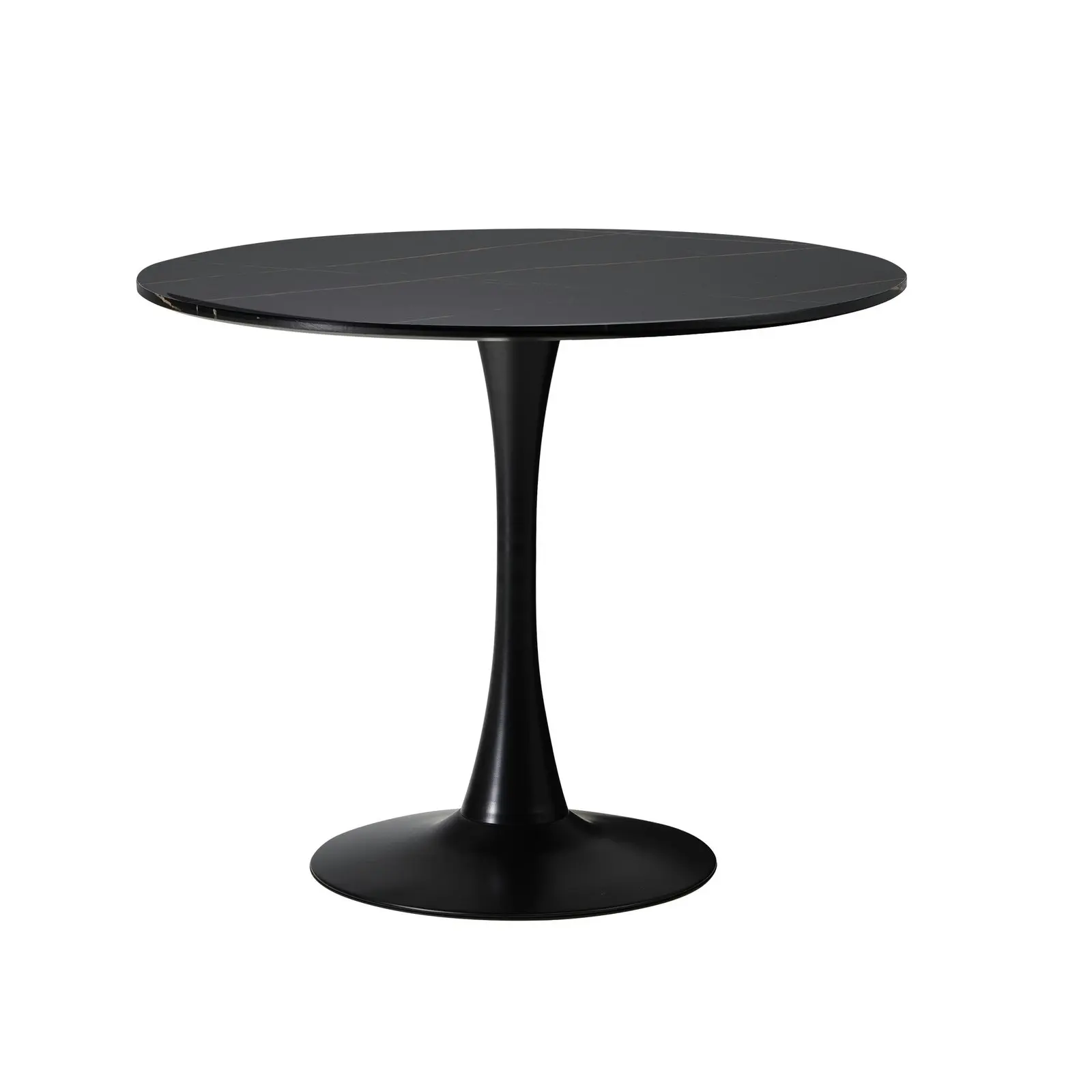 Oikiture 90cm Dining Table Kitchen Swivel Marble Tulip Round Metal Leg Black